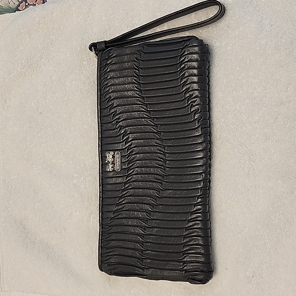 Coach Grey leather pleated clutch